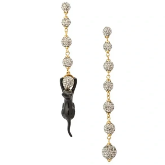 RARE Kate Spade House Black Cat Pavé Linear Earrings Gold - Picture 9 of 10